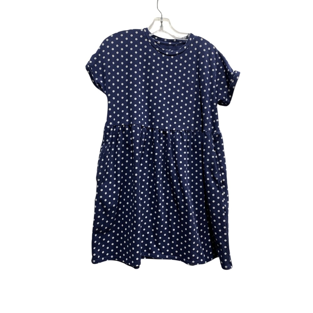 Vineyard Vines Girls Dress Size M (10-12) Blue White Polka Dot Short‎ Sleeve